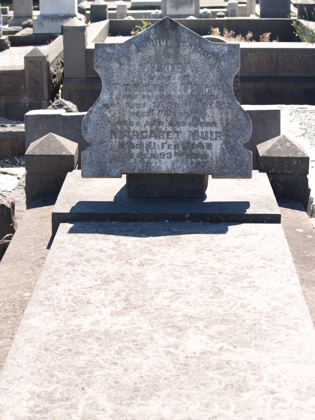 Headstone for Flora (McInnes) Muir (1834-1913) and daughter Margaret Muir (1856-1948); Geelong East Cemetery